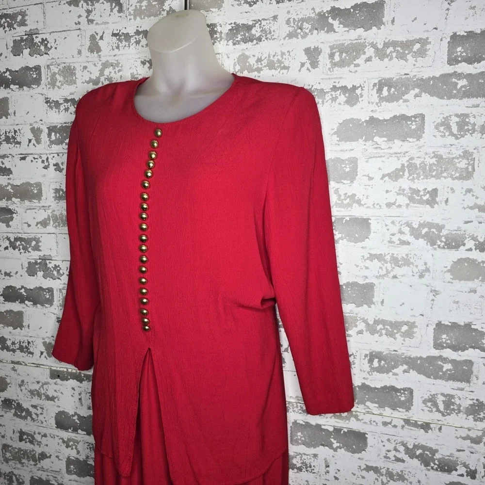 Nina Piccalino 2 Piece Pants Suit Womens Size 12 Red 100% Rayon Vintage USA Made